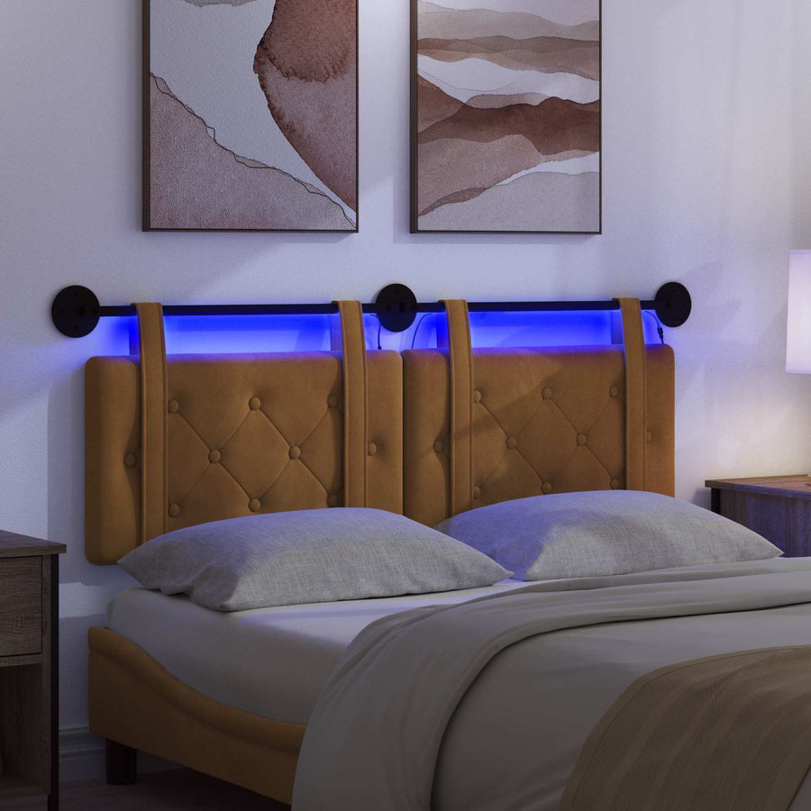 Hangend hoofdbord Met LED-verlichting Bruin Fluweel