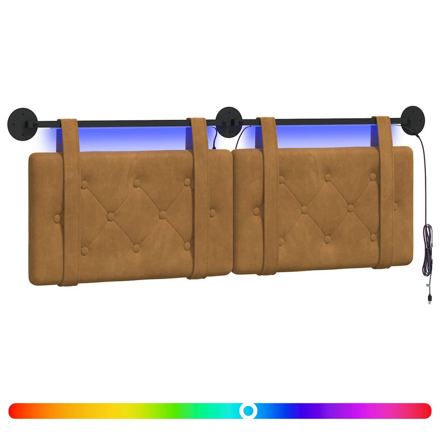 Hangend hoofdbord Met LED-verlichting Bruin Fluweel