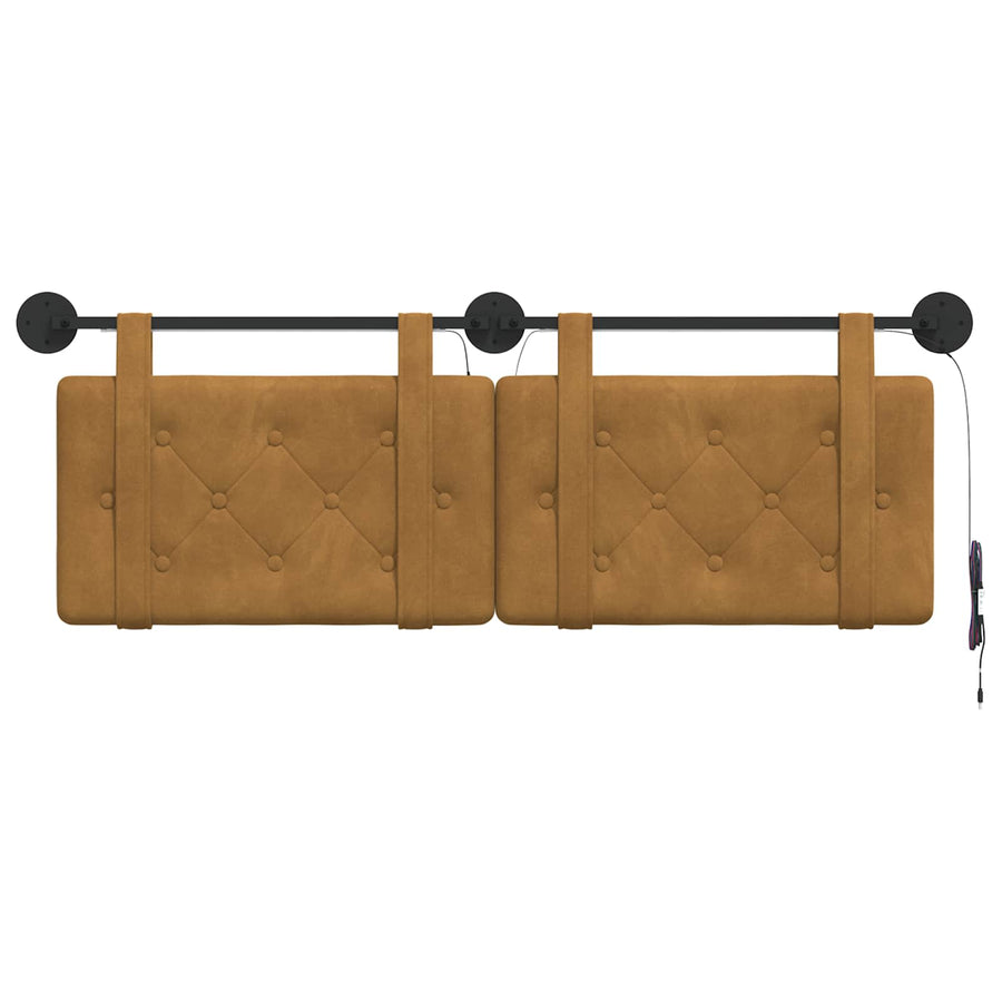 Hangend hoofdbord Met LED-verlichting Bruin Fluweel