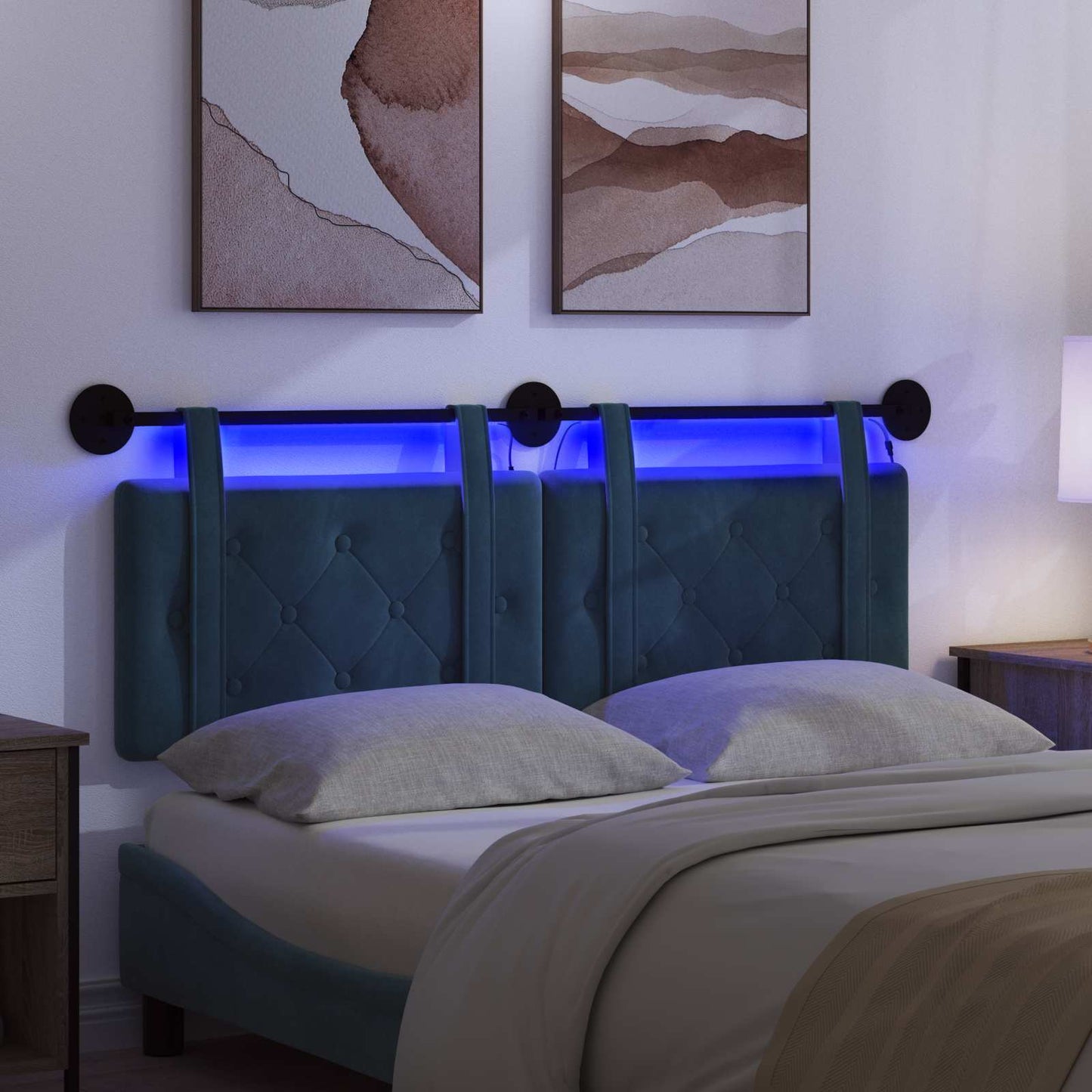 Hangend hoofdbord Met LED-verlichting Blauw Fluweel