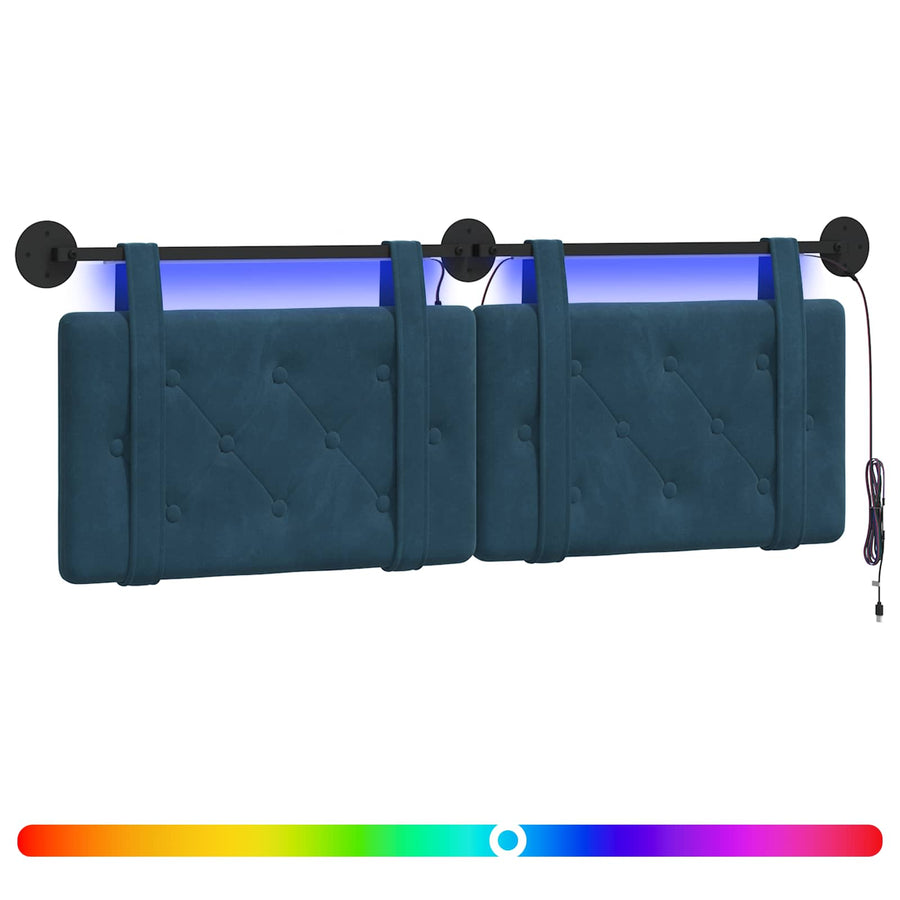 Hangend hoofdbord Met LED-verlichting Blauw Fluweel