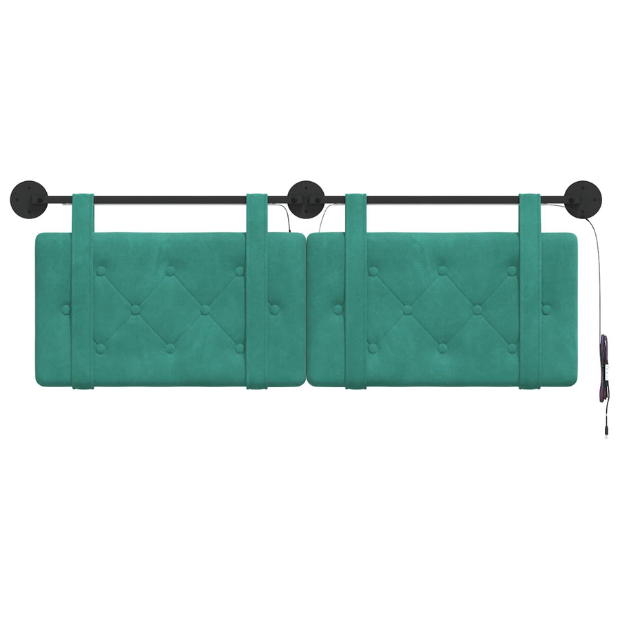 Hangend hoofdbord Met LED-verlichting Turquoise Fluweel