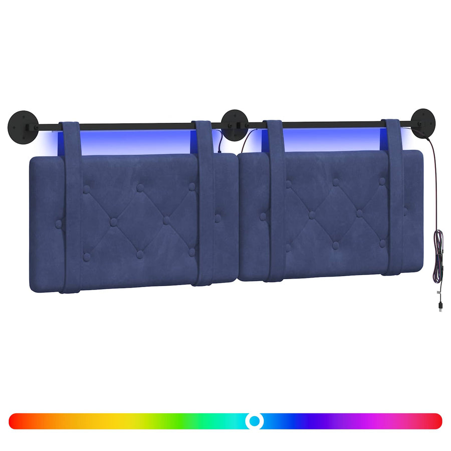 Hangend hoofdbord Met LED-verlichting Politieblauw Fluweel