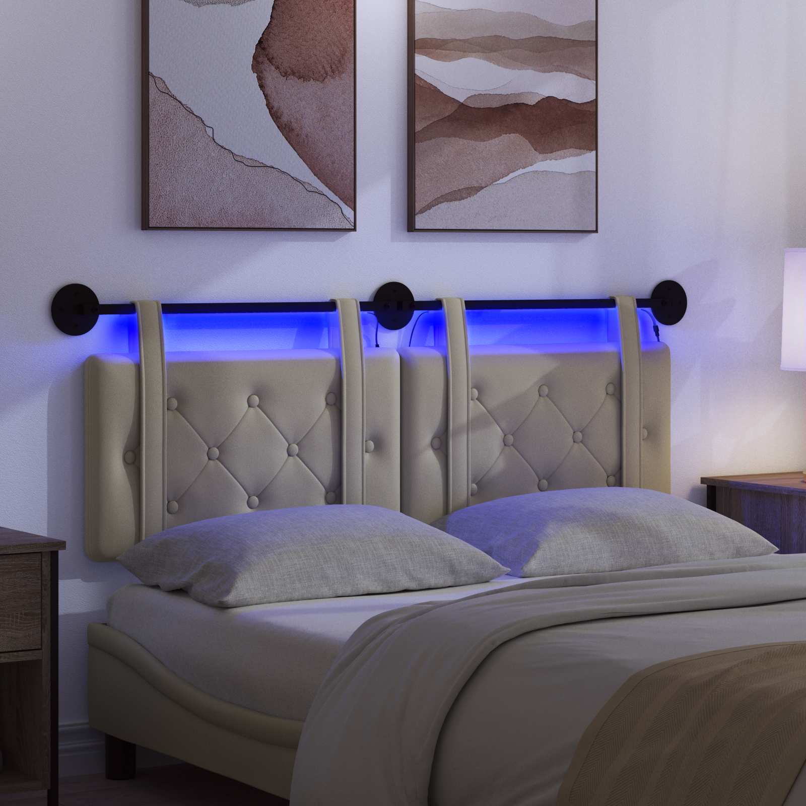 Hangend hoofdbord Met LED-verlichting Crèmekleurig Kunstleer