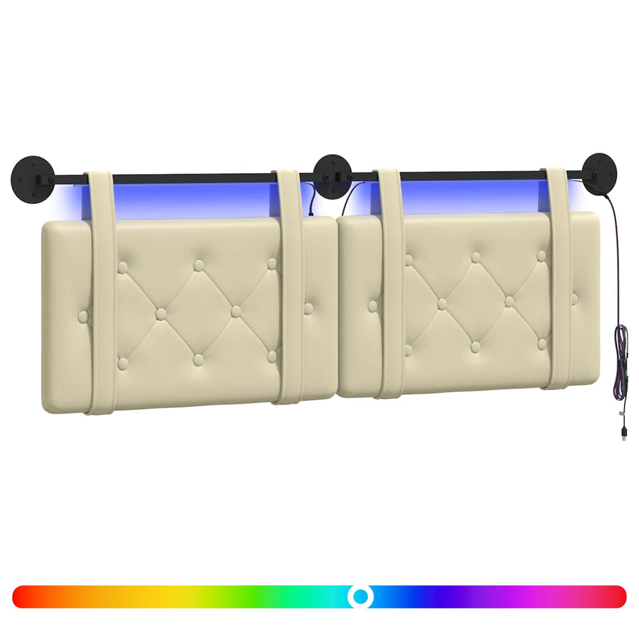 Hangend hoofdbord Met LED-verlichting Crèmekleurig Kunstleer