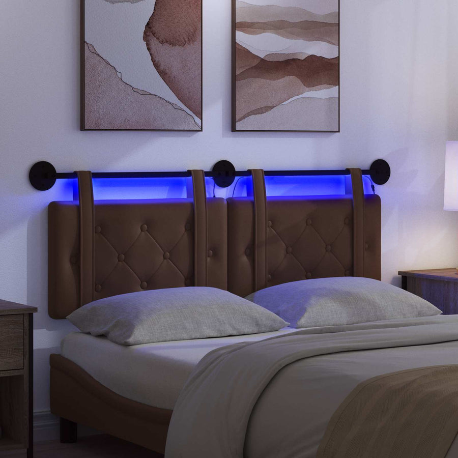 Hangend hoofdbord Met LED-verlichting Bruin Kunstleer