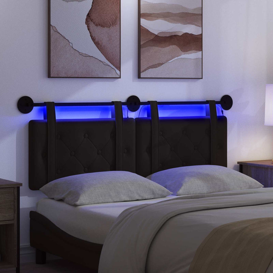 Hangend hoofdbord Met LED-verlichting Zwart Kunstleer