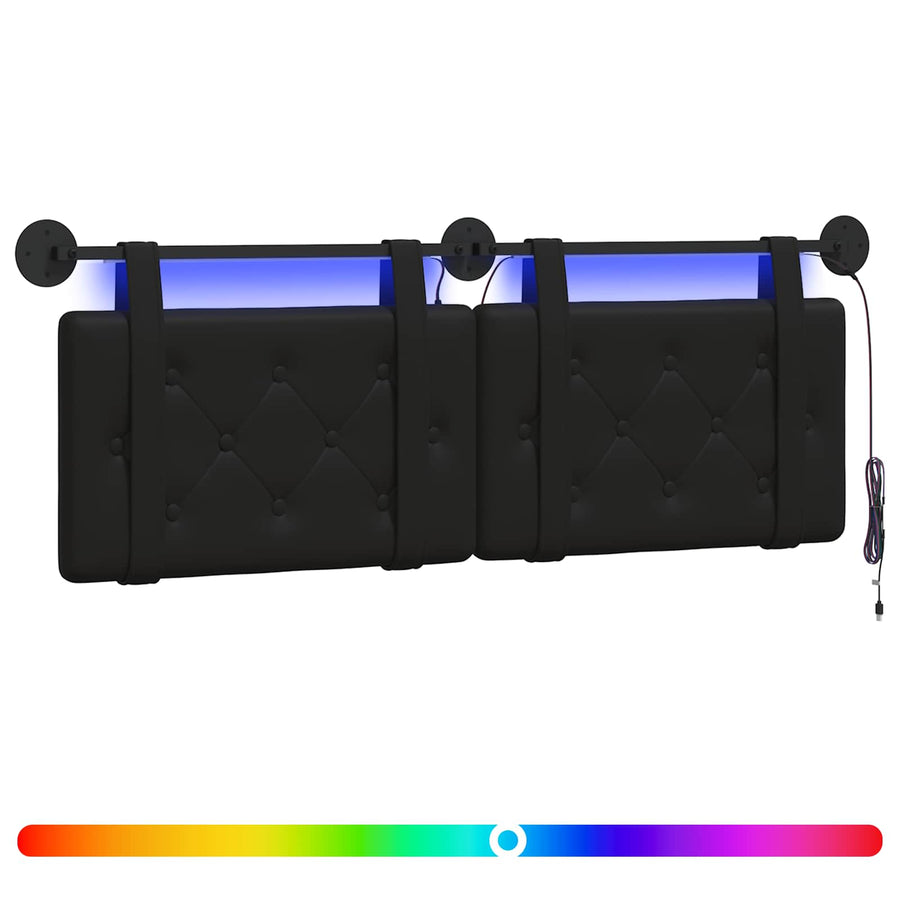 Hangend hoofdbord Met LED-verlichting Zwart Kunstleer