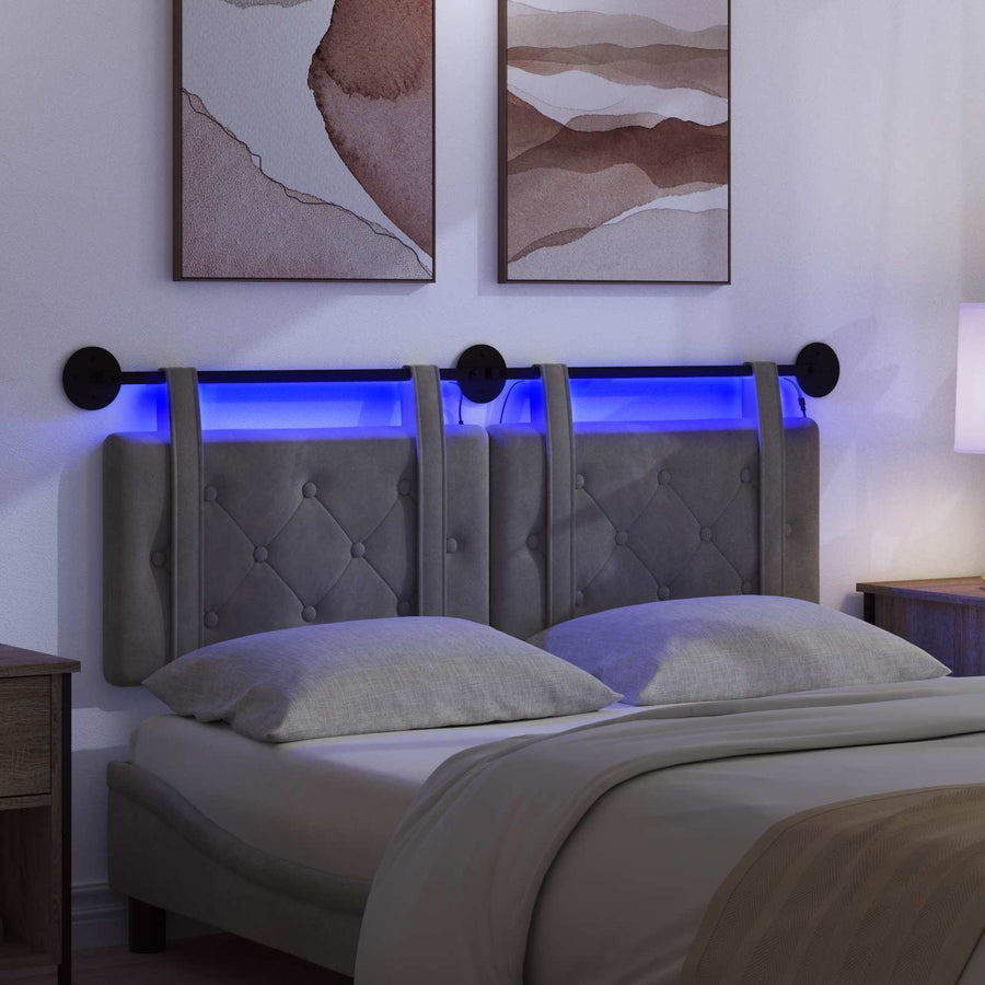 Hangend hoofdbord Met LED-verlichting Donkergrijs Fluweel