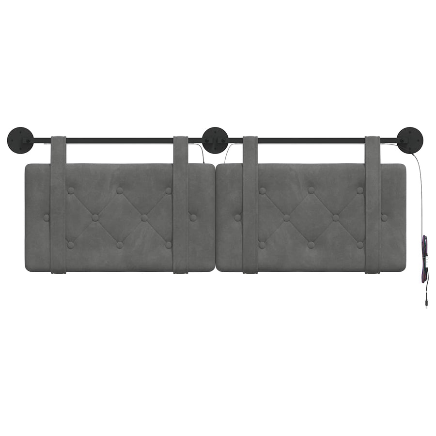 Hangend hoofdbord Met LED-verlichting Donkergrijs Fluweel
