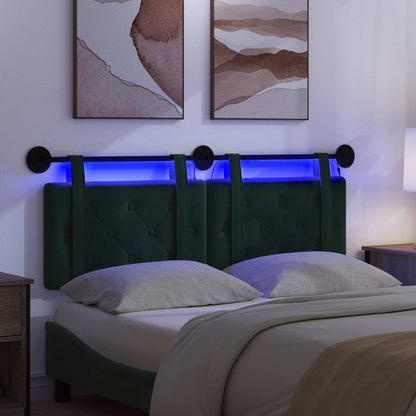 Hangend hoofdbord Met LED-verlichting Donkergroen Fluweel
