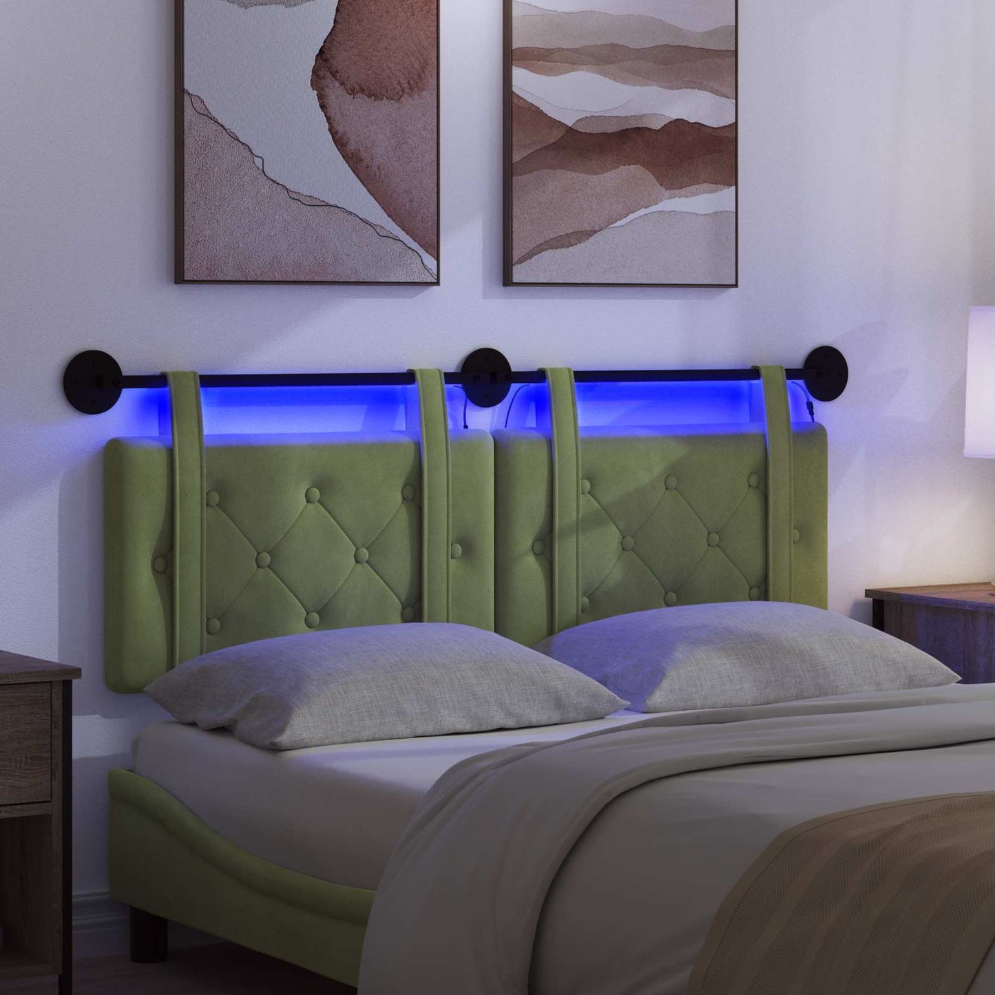Hangend hoofdbord Met LED-verlichting Lichtgroen Fluweel