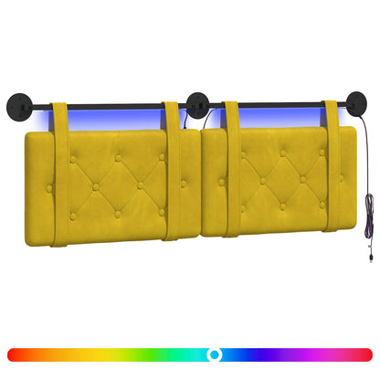Hangend hoofdbord Met LED-verlichting Geel Fluweel