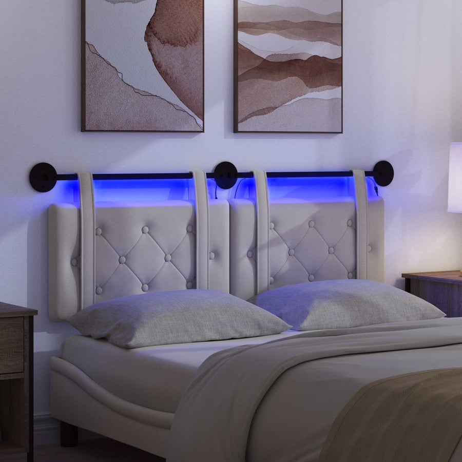 Hangend hoofdbord Met LED-verlichting Crèmekleurig Fluweel