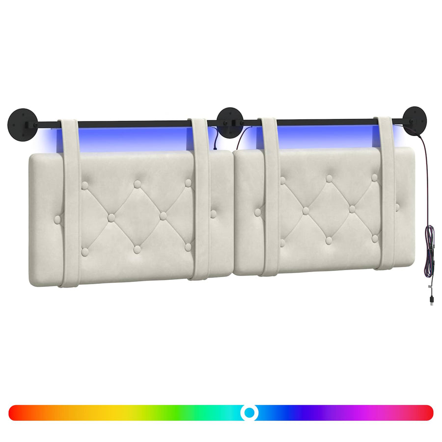 Hangend hoofdbord Met LED-verlichting Crèmekleurig Fluweel