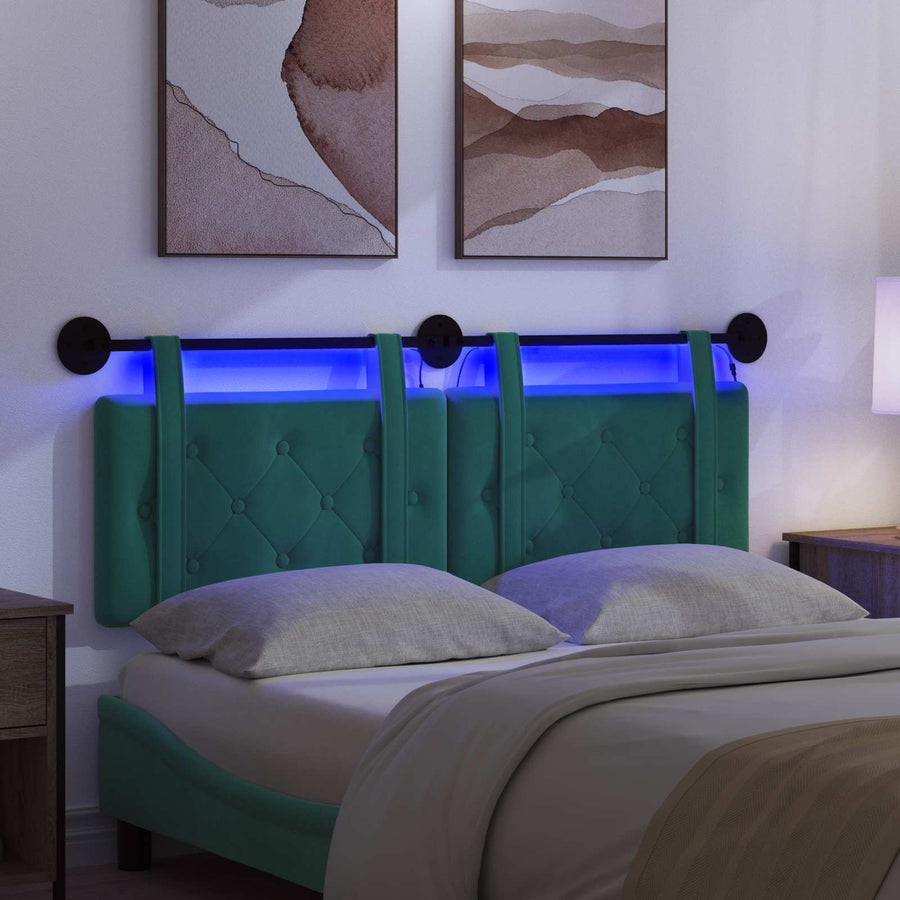 Hangend hoofdbord Met LED-verlichting Turquoise Fluweel