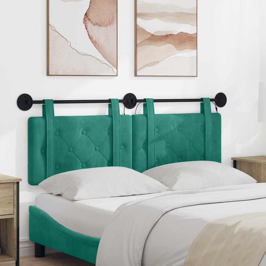 Hangend hoofdbord Met LED-verlichting Turquoise Fluweel