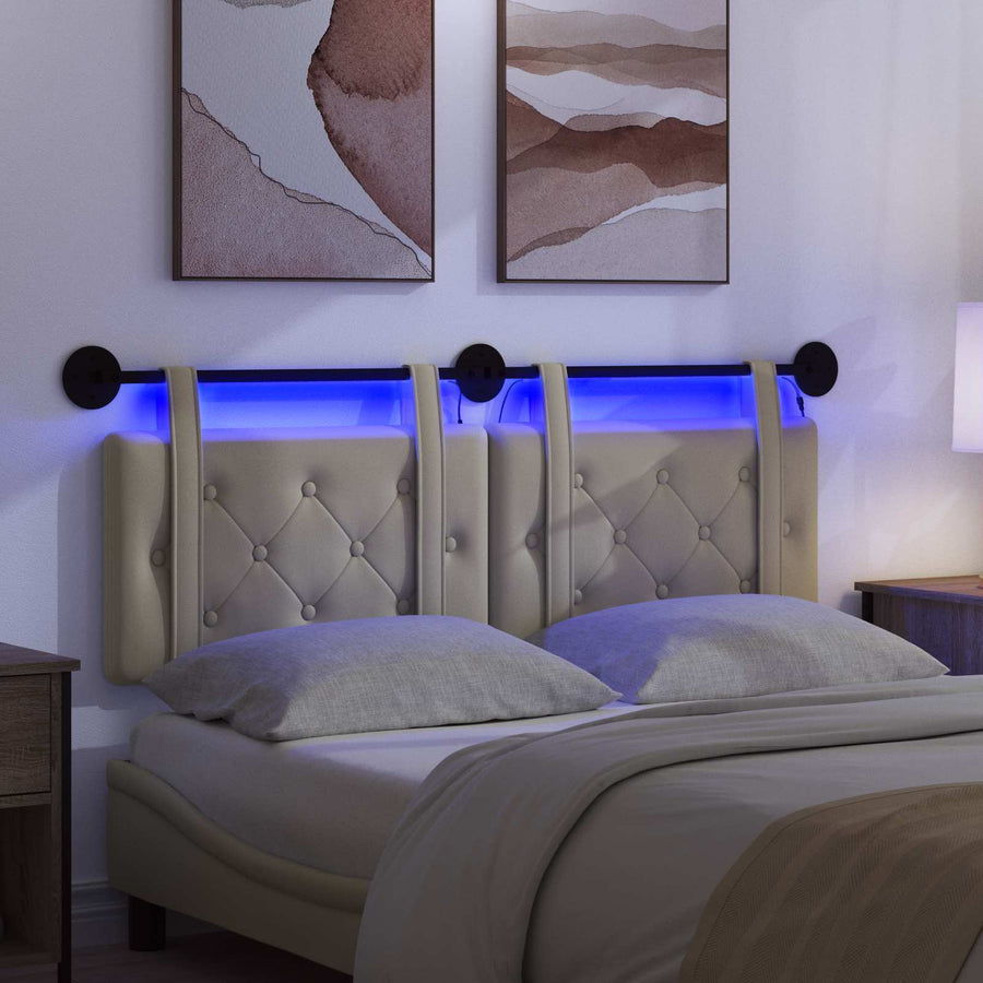 Hangend hoofdbord Met LED-verlichting Crèmekleurig Kunstleer