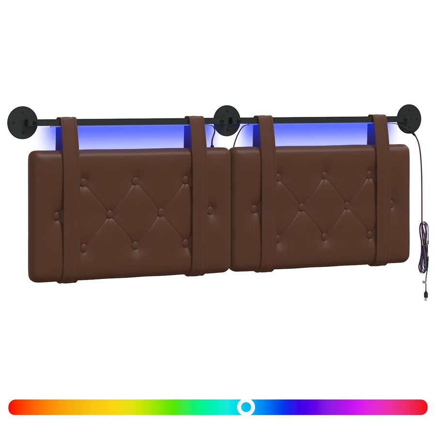 Hangend hoofdbord Met LED-verlichting Bruin Kunstleer