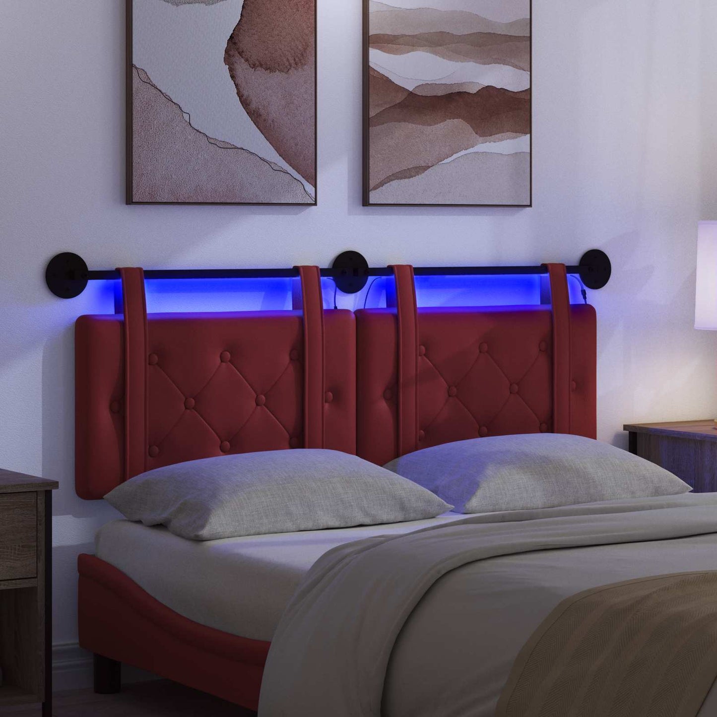 Hangend hoofdbord Met LED-verlichting Wijnrood Kunstleer