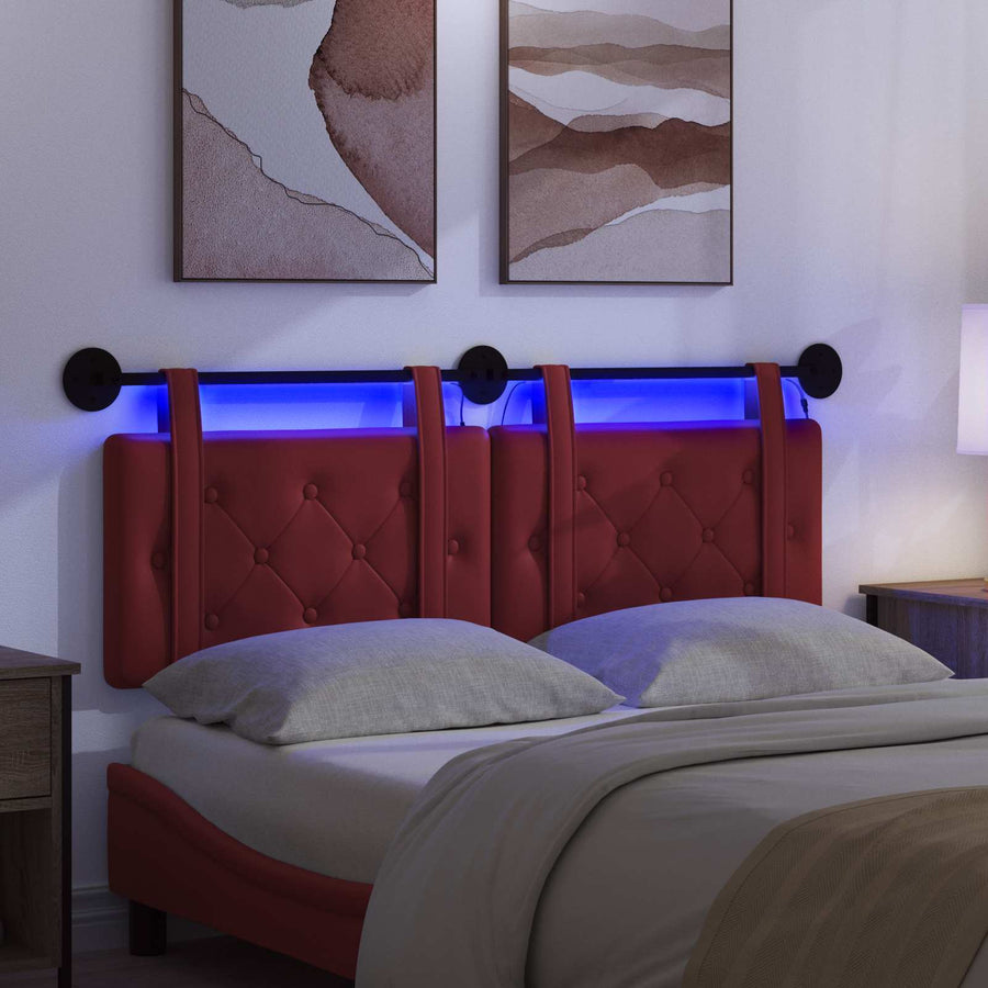 Hangend hoofdbord Met LED-verlichting Wijnrood Kunstleer