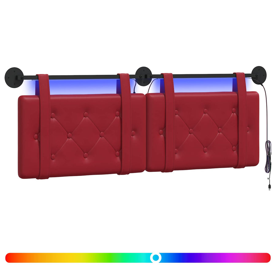 Hangend hoofdbord Met LED-verlichting Wijnrood Kunstleer