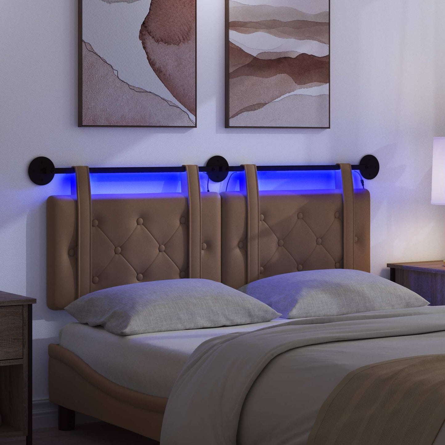 Hangend hoofdbord Met LED-verlichting Cappuccino Kunstleer