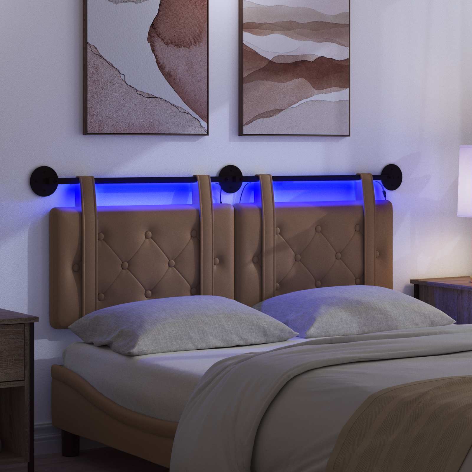 Hangend hoofdbord Met LED-verlichting Cappuccino Kunstleer