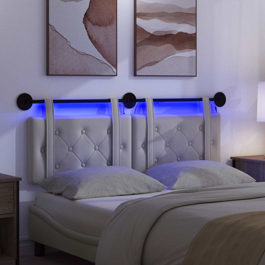 Hangend hoofdbord Met LED-verlichting Wit Kunstleer