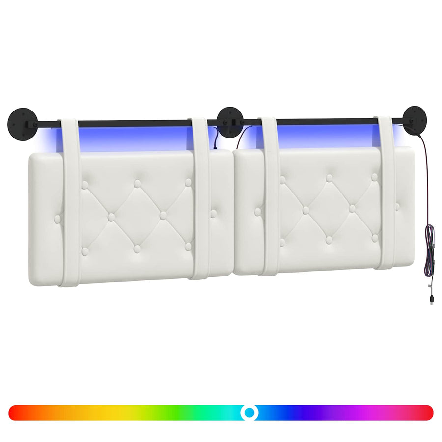 Hangend hoofdbord Met LED-verlichting Wit Kunstleer