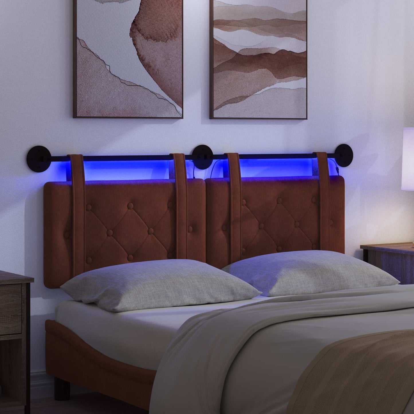 Hangend hoofdbord Met LED-verlichting Glanzend Bruin Antiek PU