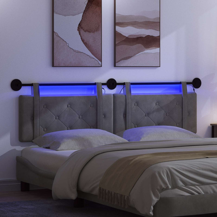 Hangend hoofdbord Met LED-verlichting Donkergrijs Fluweel