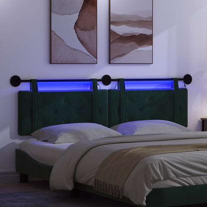 Hangend hoofdbord Met LED-verlichting Donkergroen Fluweel