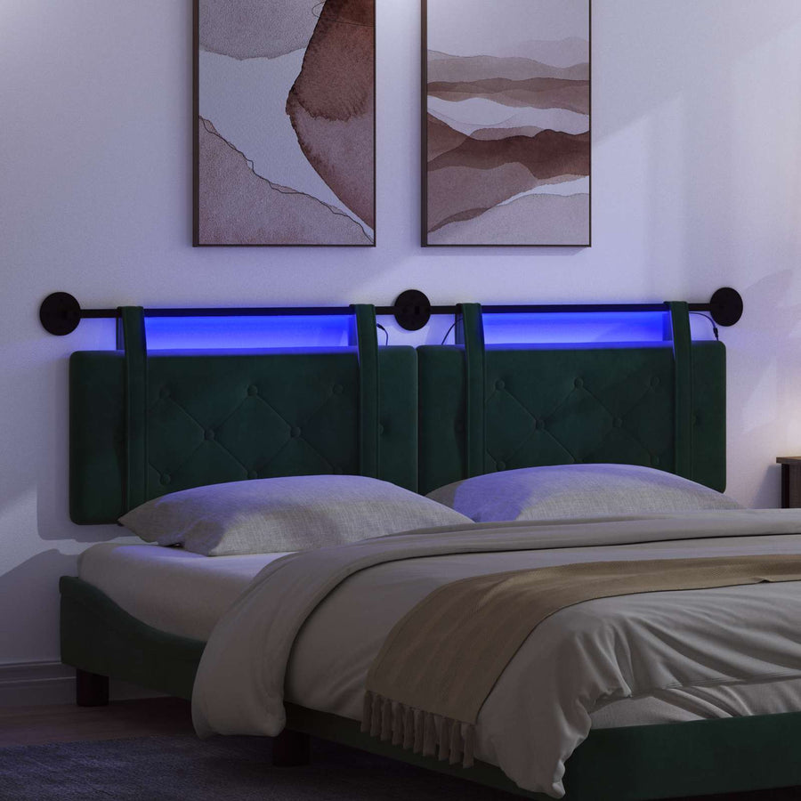Hangend hoofdbord Met LED-verlichting Donkergroen Fluweel