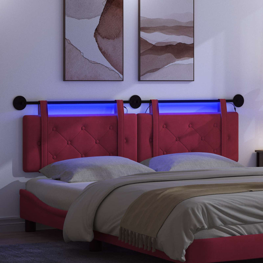 Hangend hoofdbord Met LED-verlichting Wijnrood Fluweel