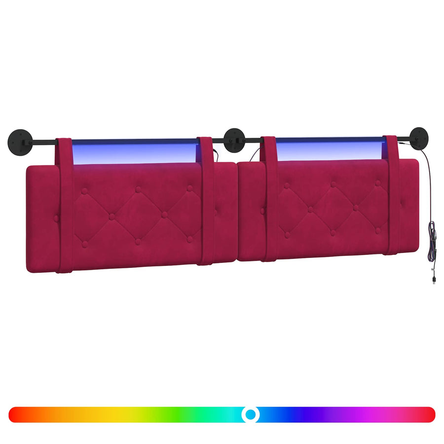 Hangend hoofdbord Met LED-verlichting Wijnrood Fluweel