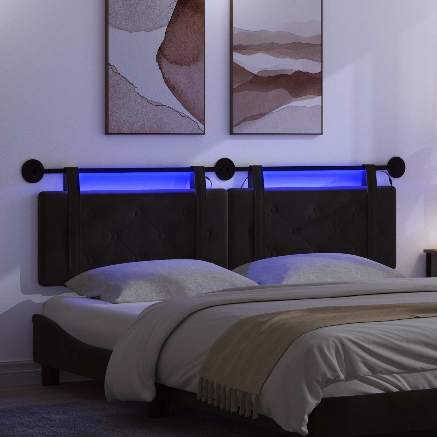 Hangend hoofdbord Met LED-verlichting Zwart Fluweel