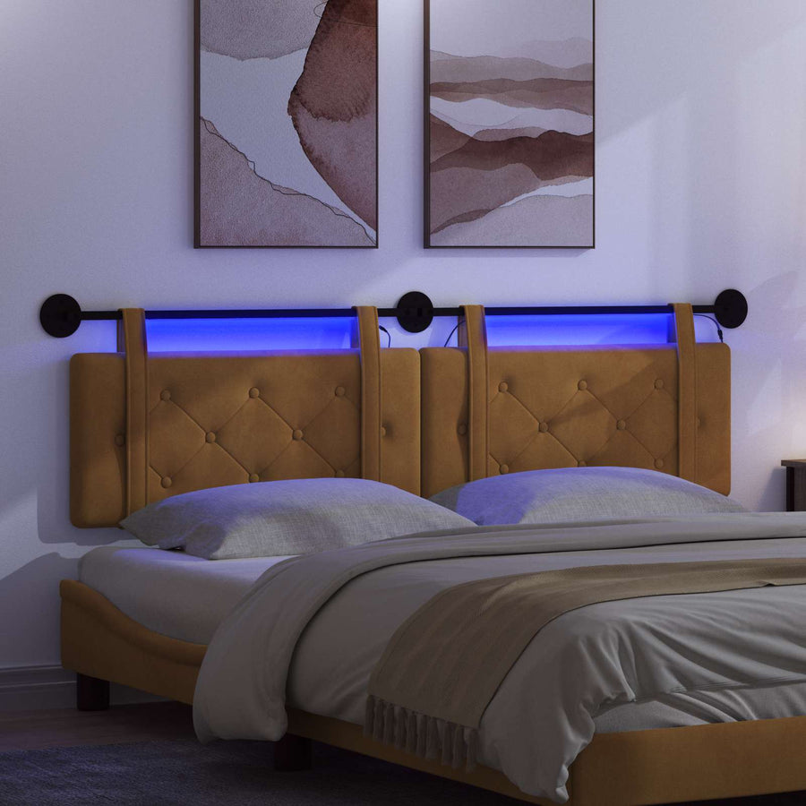 Hangend hoofdbord Met LED-verlichting Bruin Fluweel