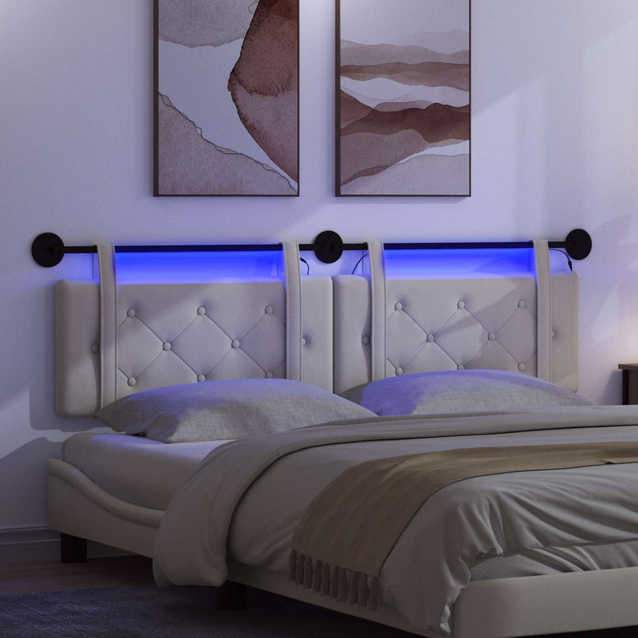 Hangend hoofdbord Met LED-verlichting Crèmekleurig Fluweel