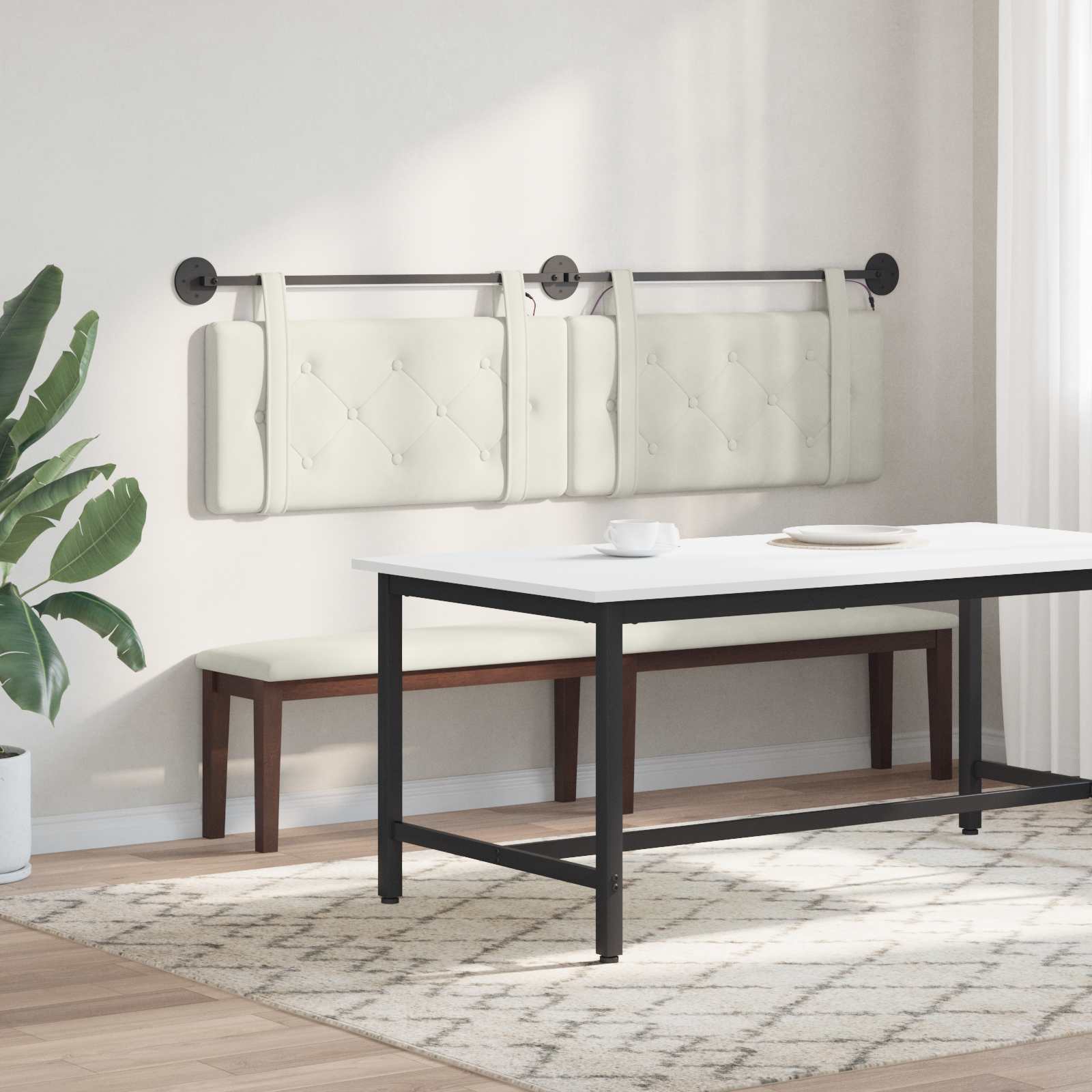 Hangend hoofdbord Met LED-verlichting Crèmekleurig Fluweel