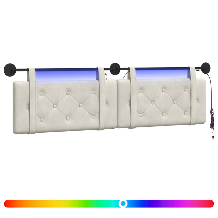Hangend hoofdbord Met LED-verlichting Crèmekleurig Fluweel