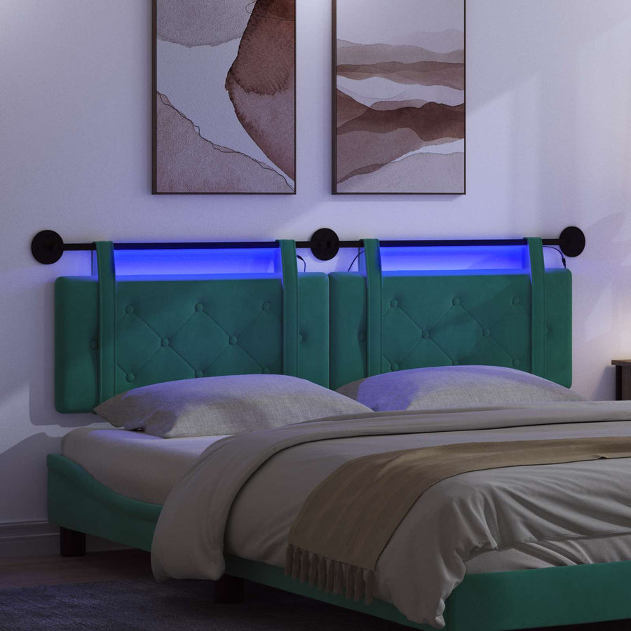 Hangend hoofdbord Met LED-verlichting Turquoise Fluweel