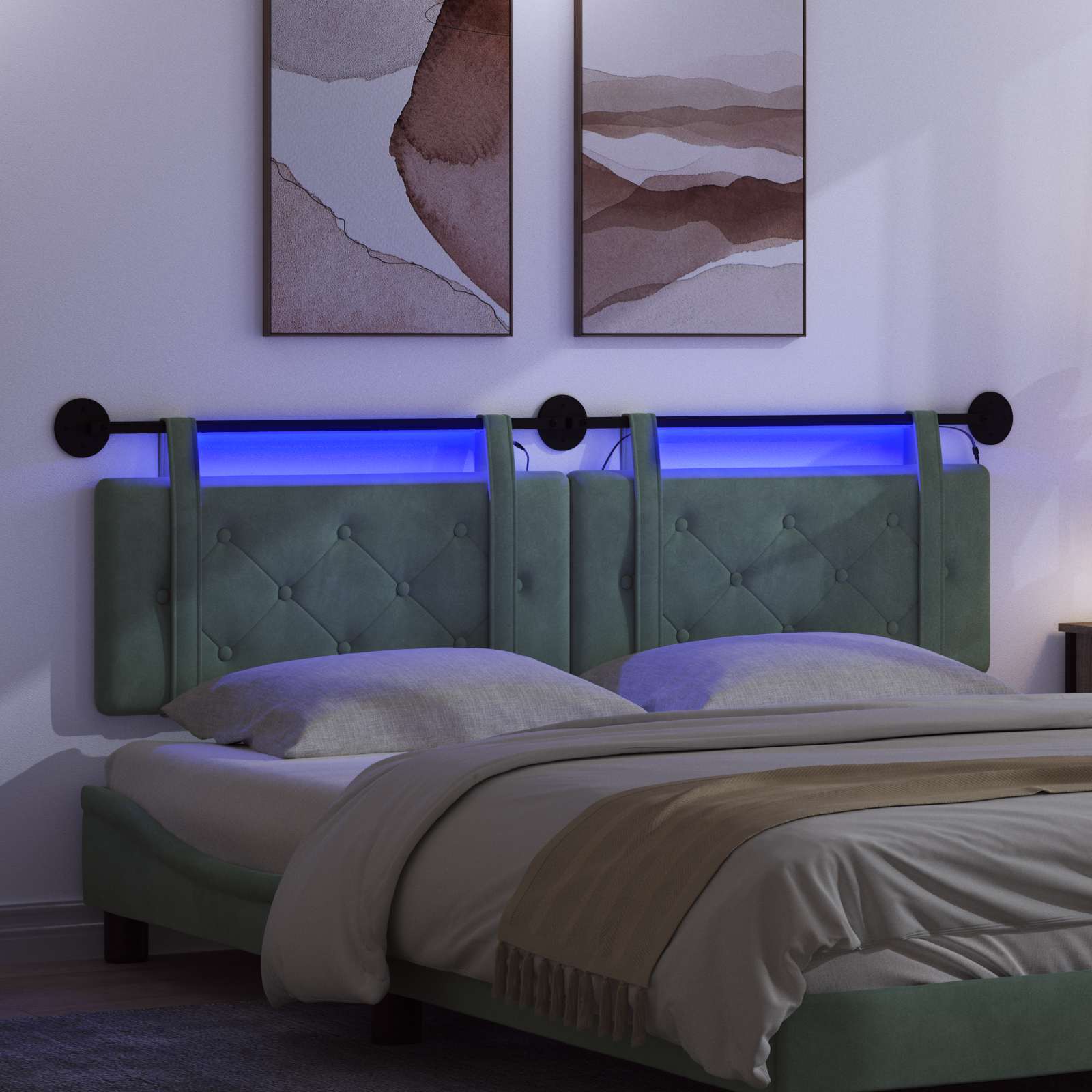 Hangend hoofdbord Met LED-verlichting Zeegroen Fluweel