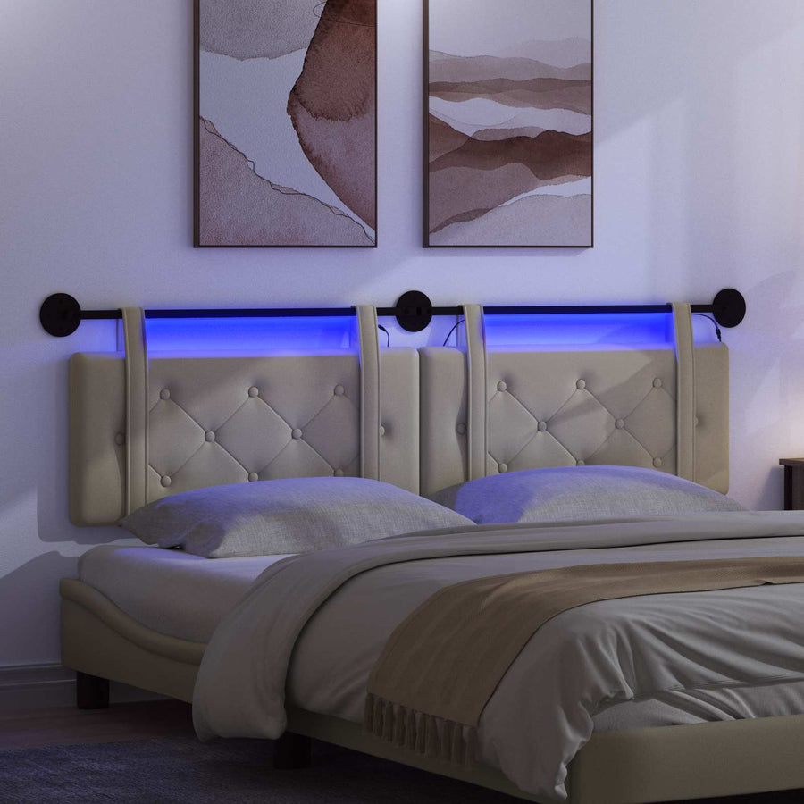 Hangend hoofdbord Met LED-verlichting Crèmekleurig Kunstleer
