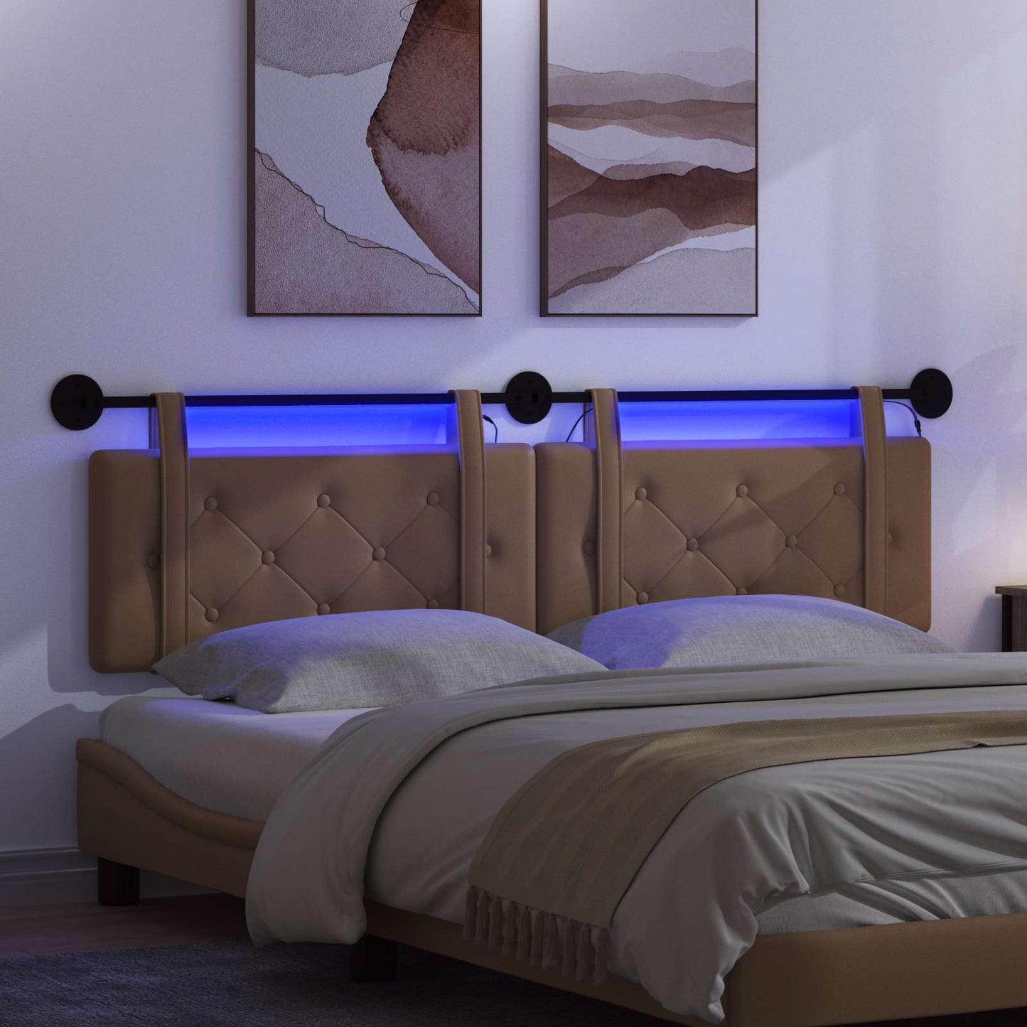 Hangend hoofdbord Met LED-verlichting Cappuccino Kunstleer