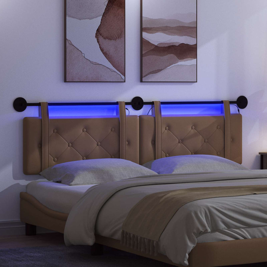 Hangend hoofdbord Met LED-verlichting Cappuccino Kunstleer