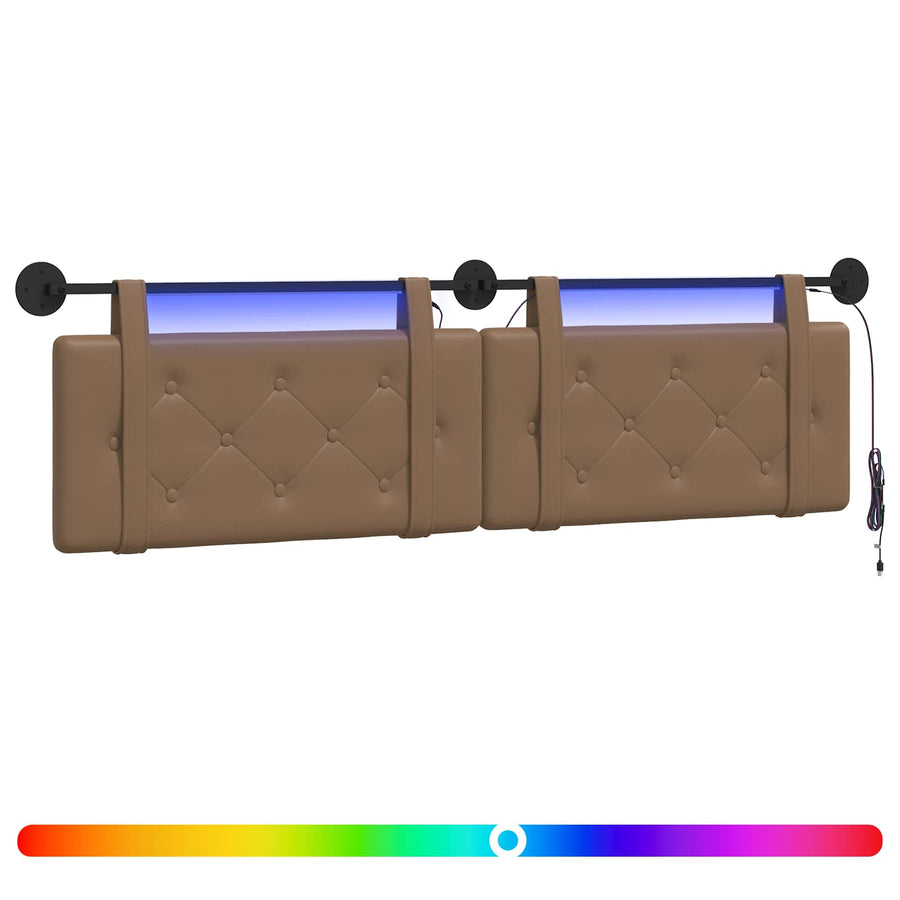 Hangend hoofdbord Met LED-verlichting Cappuccino Kunstleer