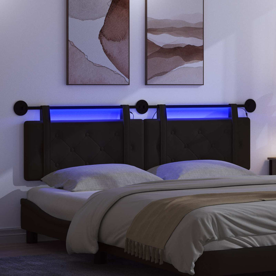 Hangend hoofdbord Met LED-verlichting Zwart Kunstleer