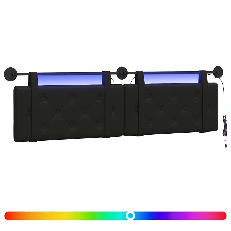 Hangend hoofdbord Met LED-verlichting Zwart Kunstleer