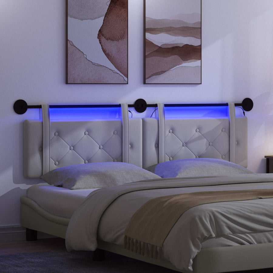 Hangend hoofdbord Met LED-verlichting Wit Kunstleer